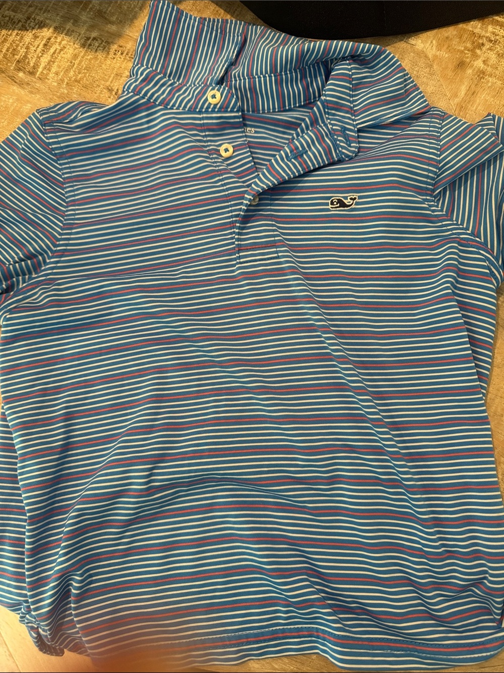 Vineyard Vines Blue Striped Polo with Whale Logo